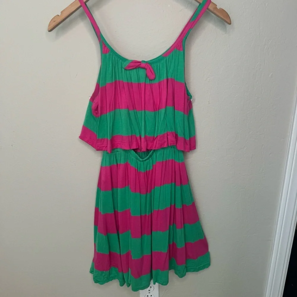 RALPH LAUREN Striped Jersey Knit Sleeveless Dress Pink & Green Loose Fit M 8/10
